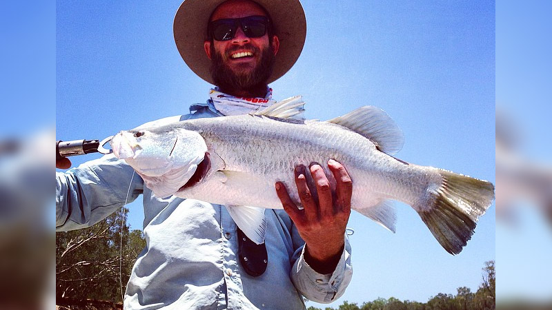 Chrome Barramundi on a live mullet, in the small creek to the right of Telegraph Pool